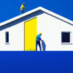 A restoration company working outside white and yellow home