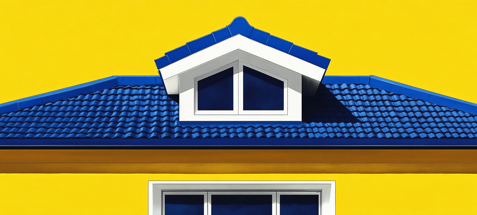 A blue roof with windows