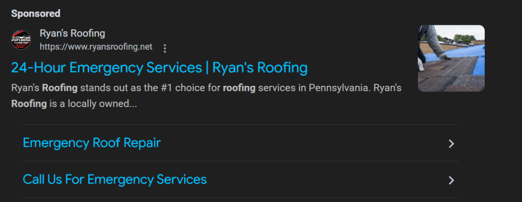 Roofing PPC ad