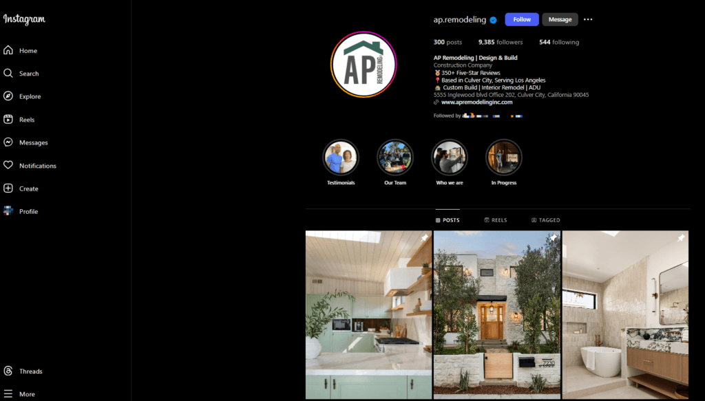 Remodeling company's social media grid