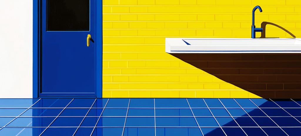 A yellow-and-blue room with tiles