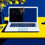 A laptop surrounded by coins