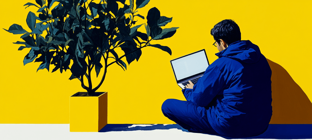 A tree care professional working on a website's design
