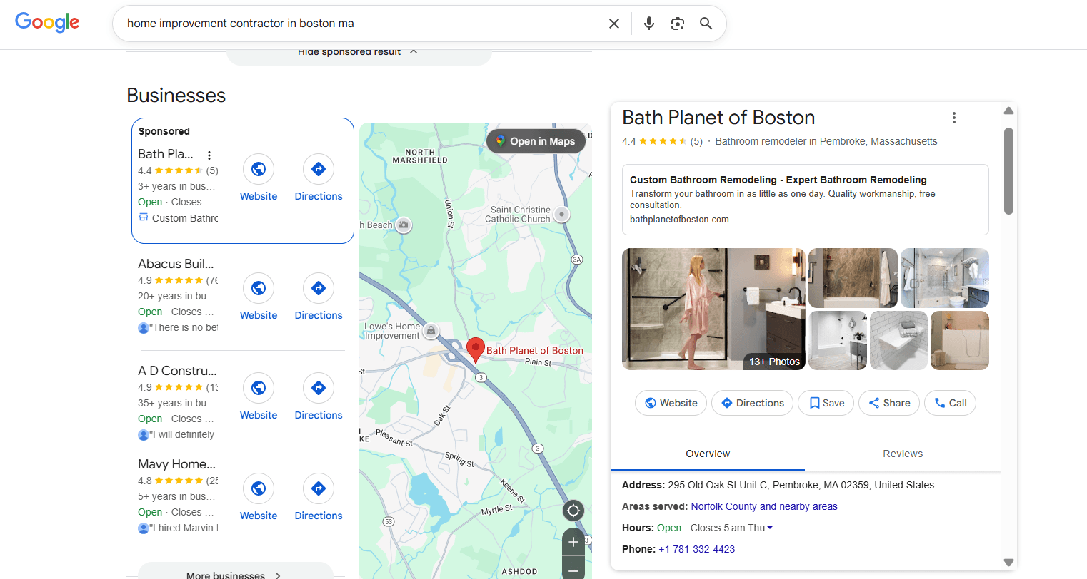 secreenshot of a well optimized home improvement business GBP