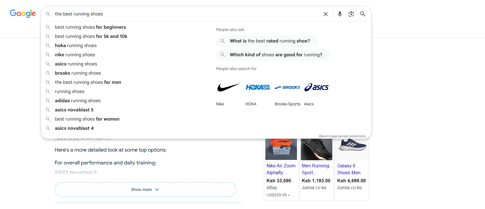 screenshot of Google's autocomplete suggestions