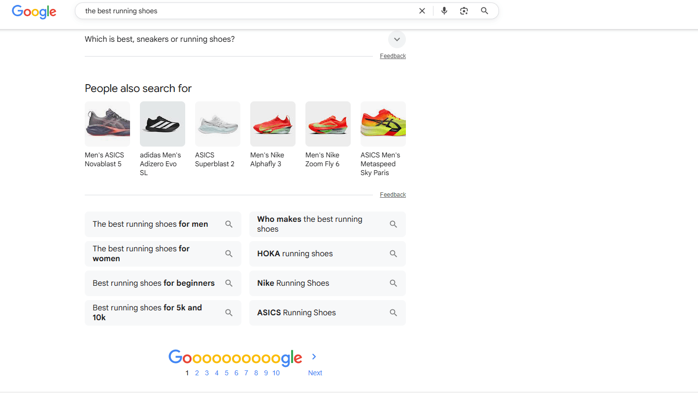 screenshot of Google's related searches on a page