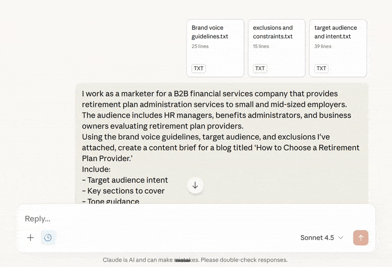 Providing clear brand context allows Claude to support content strategy without risking consistency