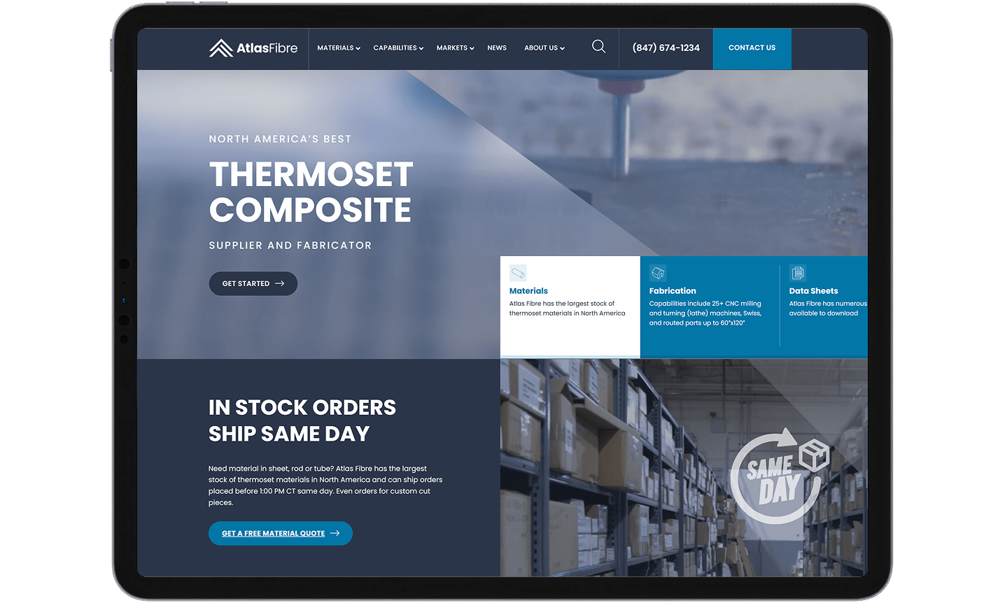 Atlas Fibre homepage on tablet