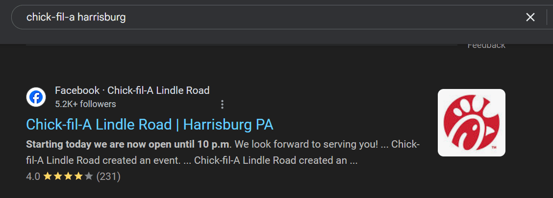 chick fil a harrisburg social
