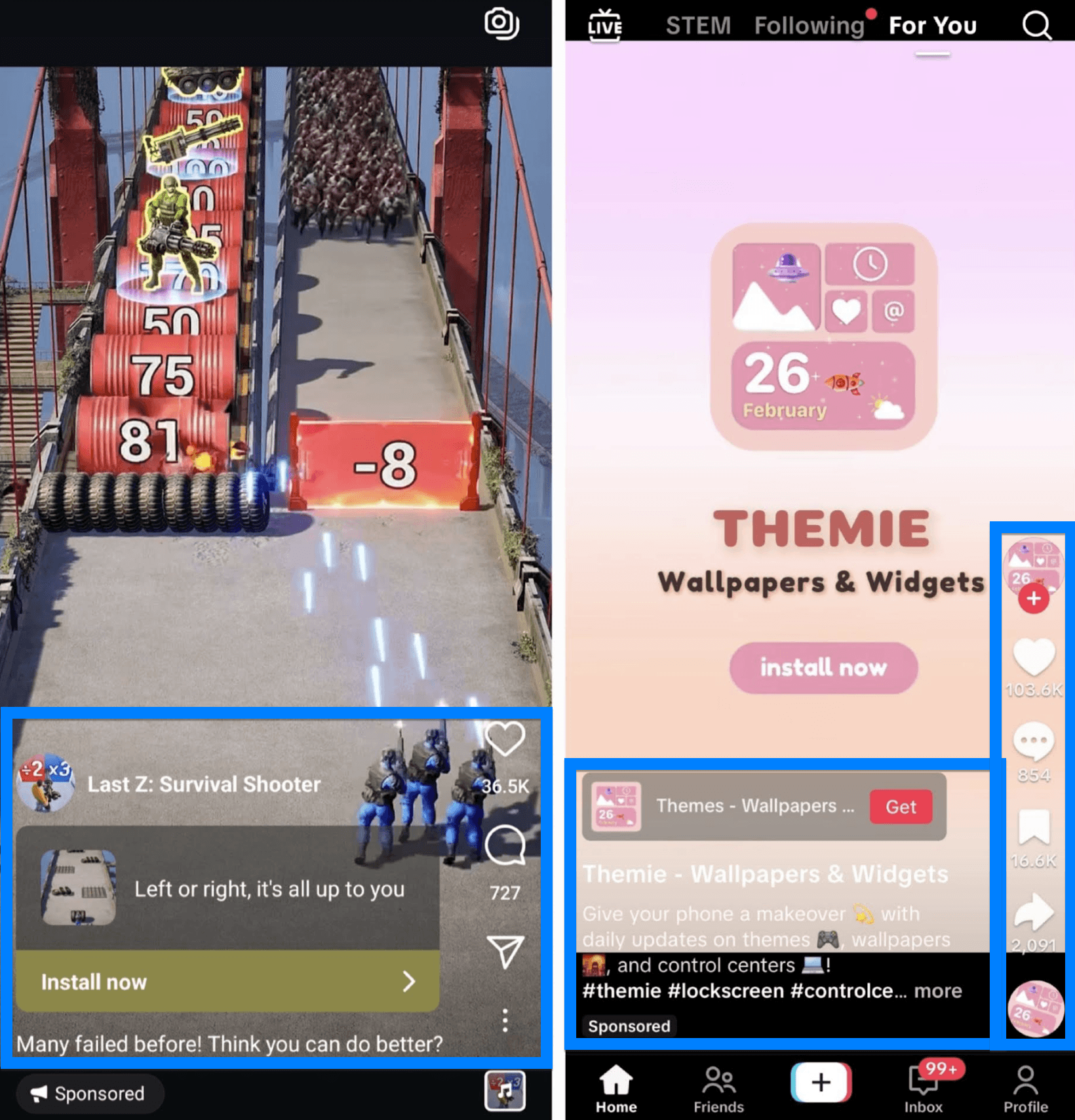 Side by side comparison of dimensions for text placement on an ad in Instagram Reels vs. an ad in TikTok.