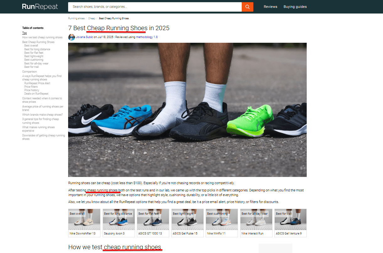 example of strategic keyword usage on a page 