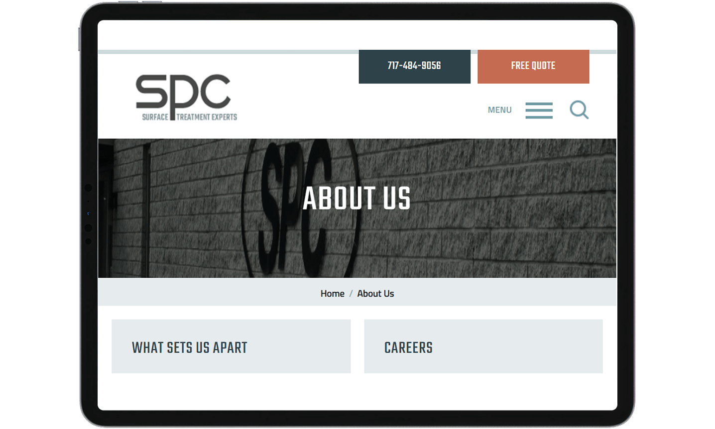 Sharretts Plating website on tablet