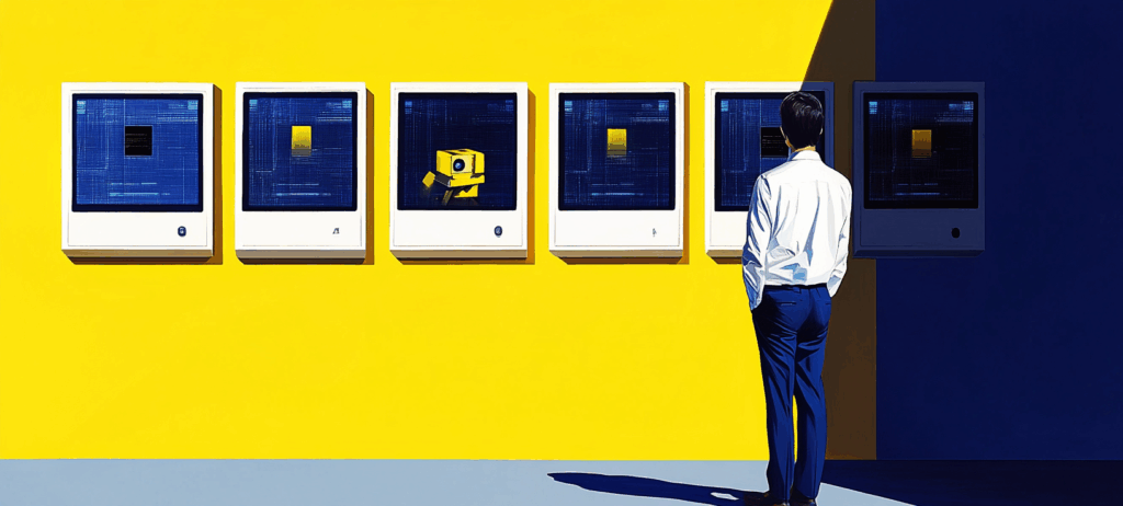 Man looking at the different instances of the AI-driven brand reputation crisis.