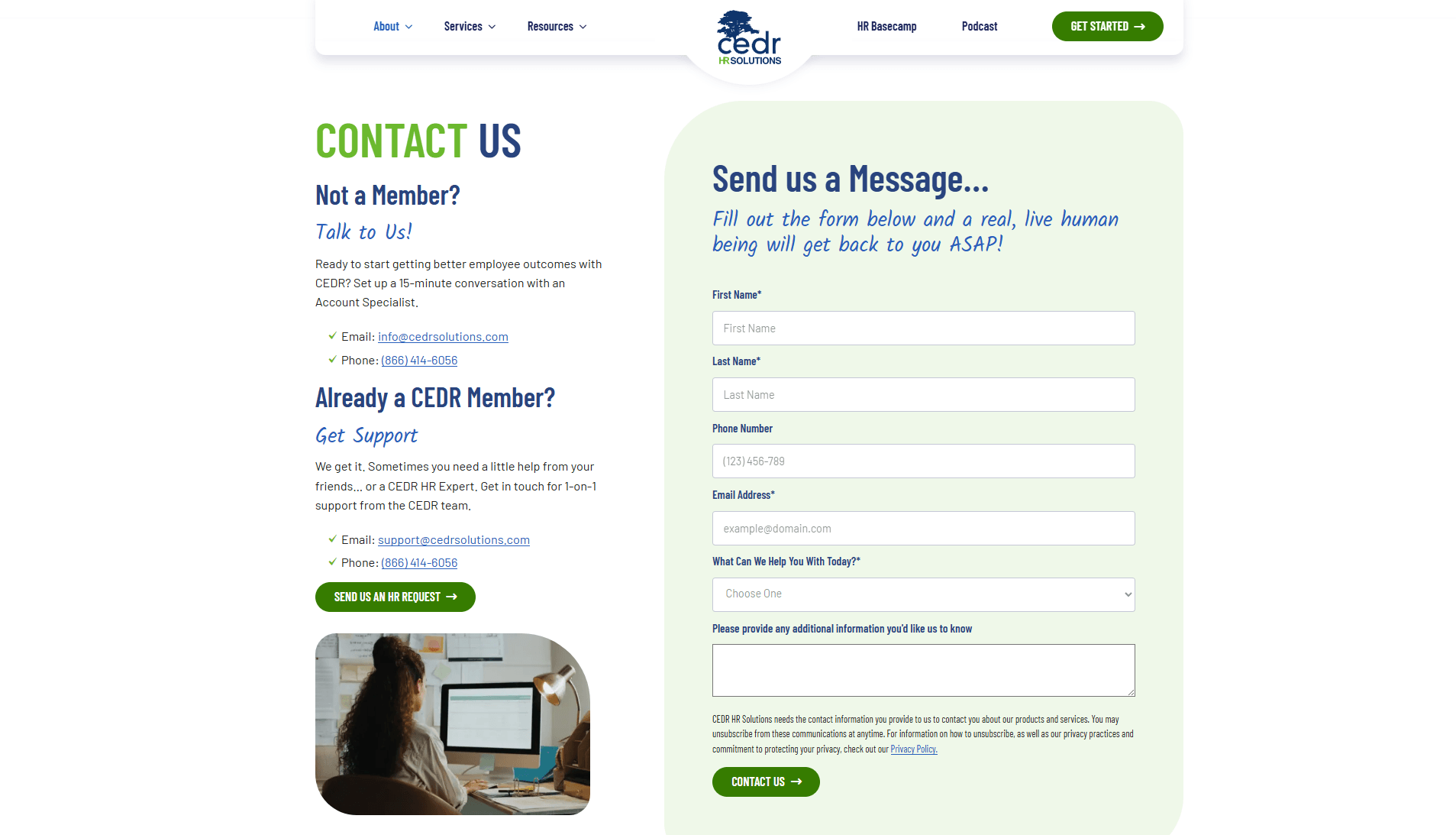 CEDR Solutions contact page
