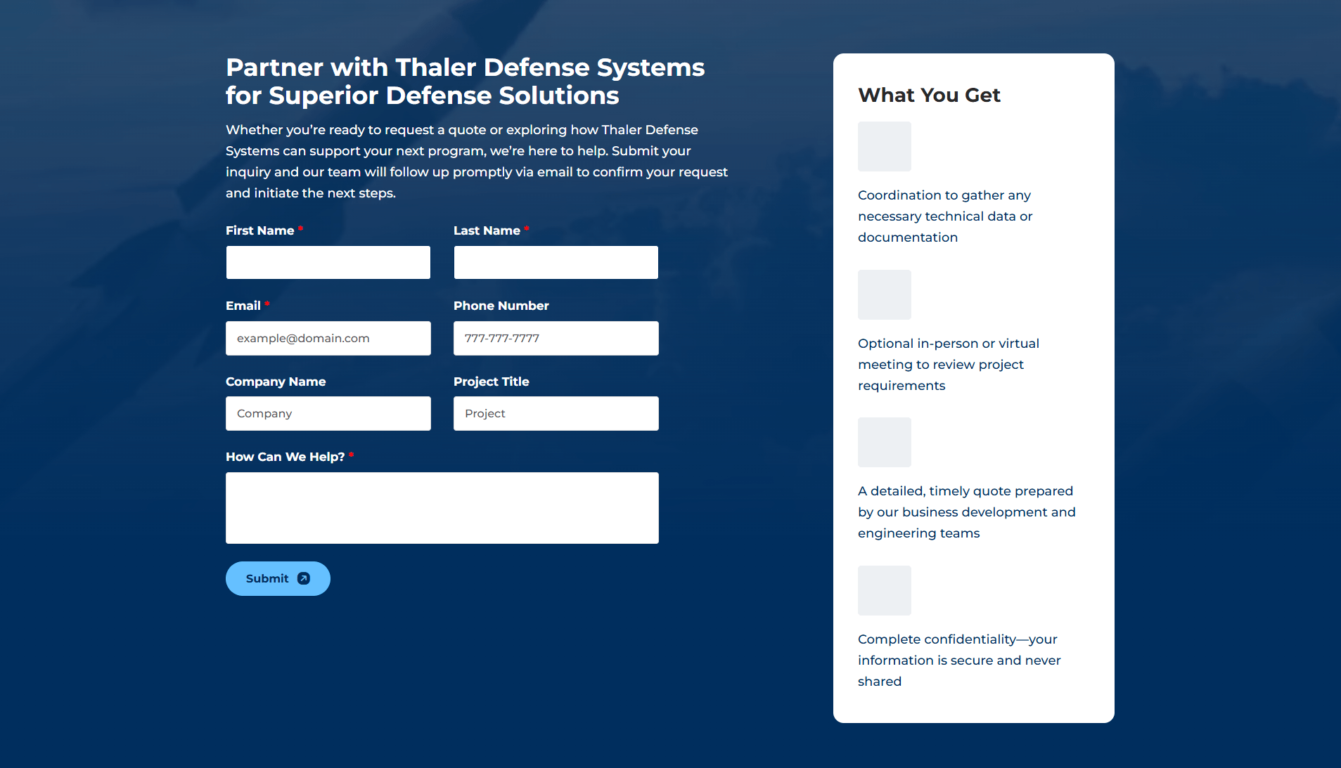 Thaler Defense Systems contact us page