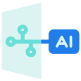 Teal square with a blue square that says AI