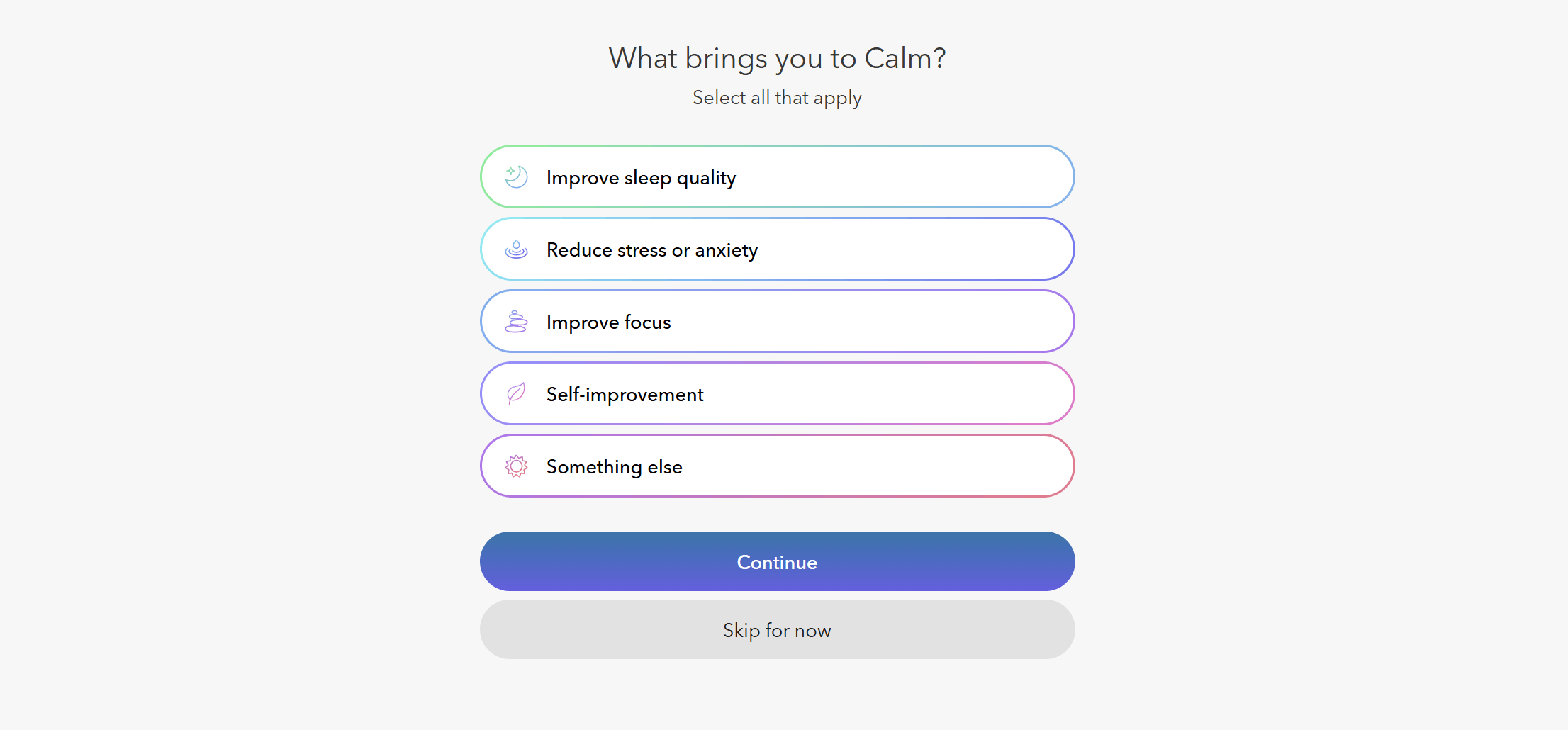 Calm provides prompts to offer personalized suggestions.
