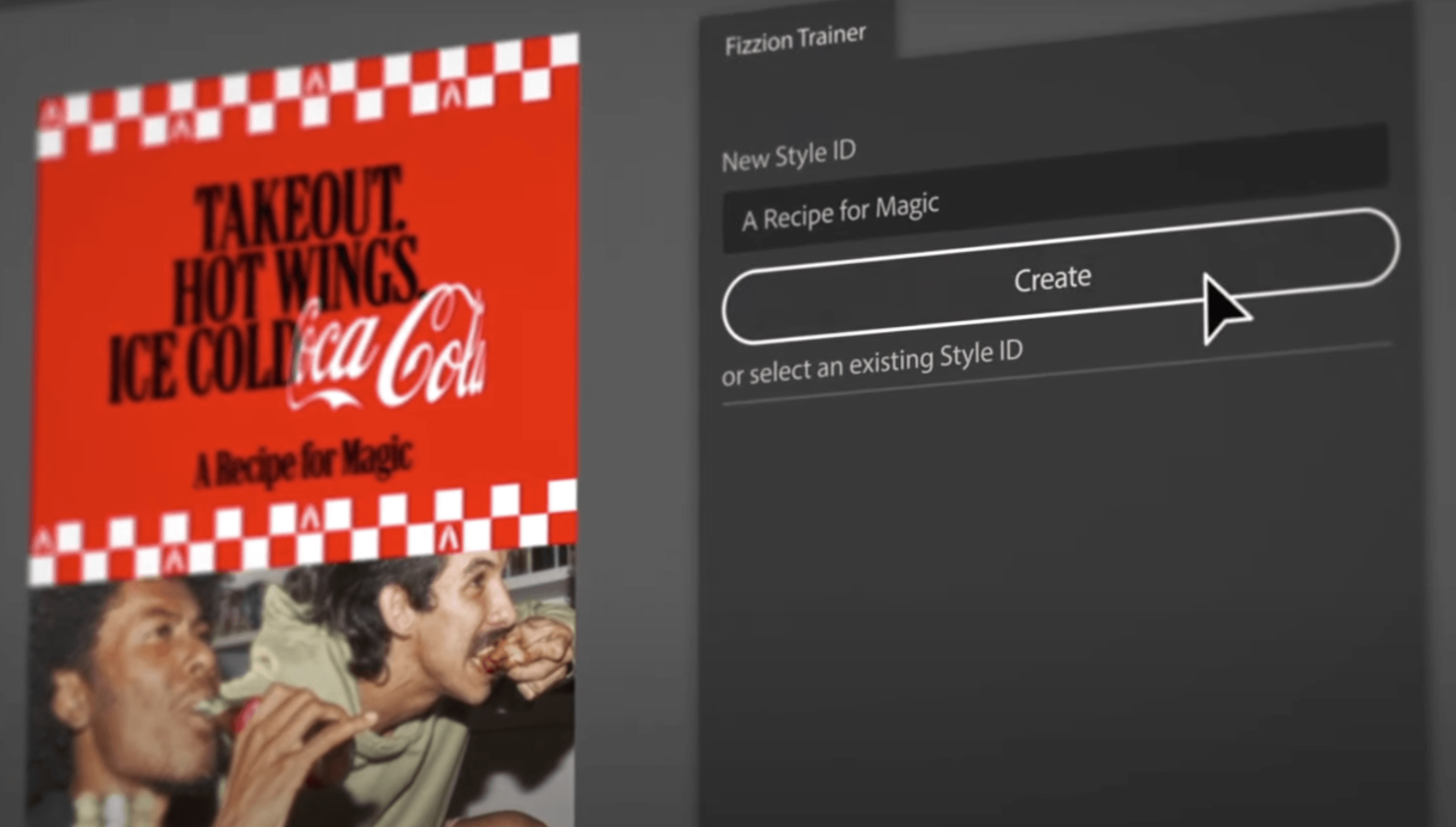Coca Cola designer prompting Fizzion to create a new style ID.