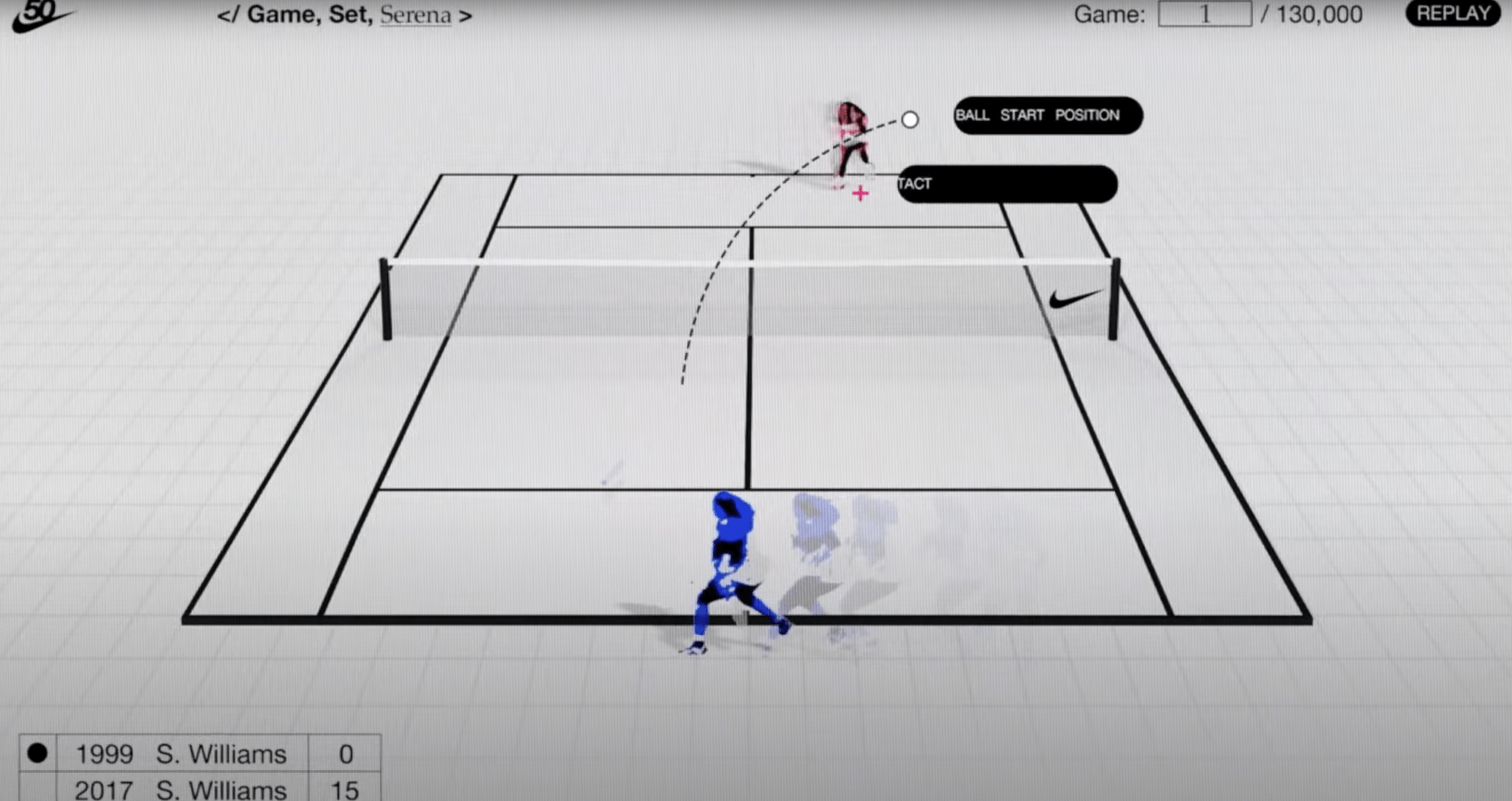 Nike ad uses AI to display the gameplay of Serena Williams from 1999 vs. herself from 2017.