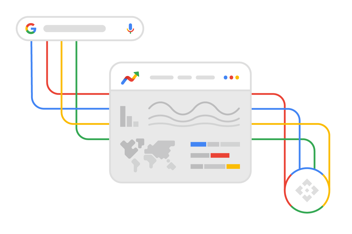 A digital graphic representing the release of the alpha version of the Google Trends API that Google just announced.