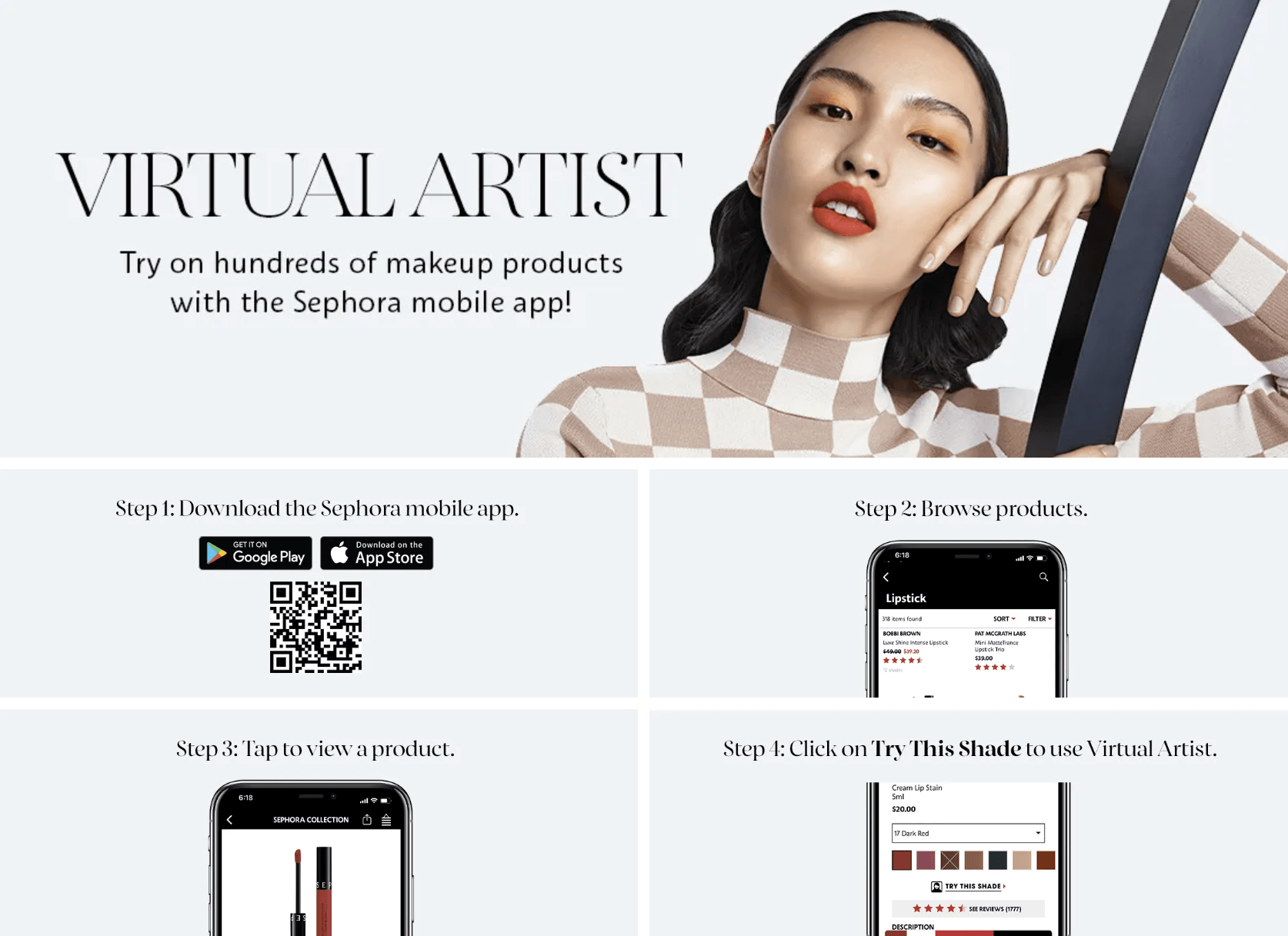 Sephora explains how to use Sephora Virtual Artist app to try on makeup virtually.