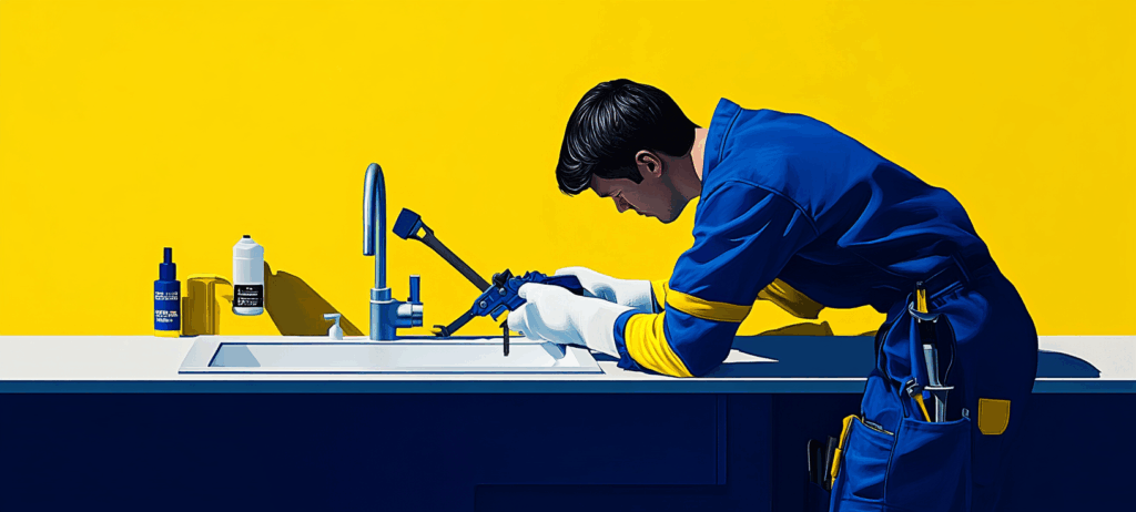 graphic of plumber fixing a sink