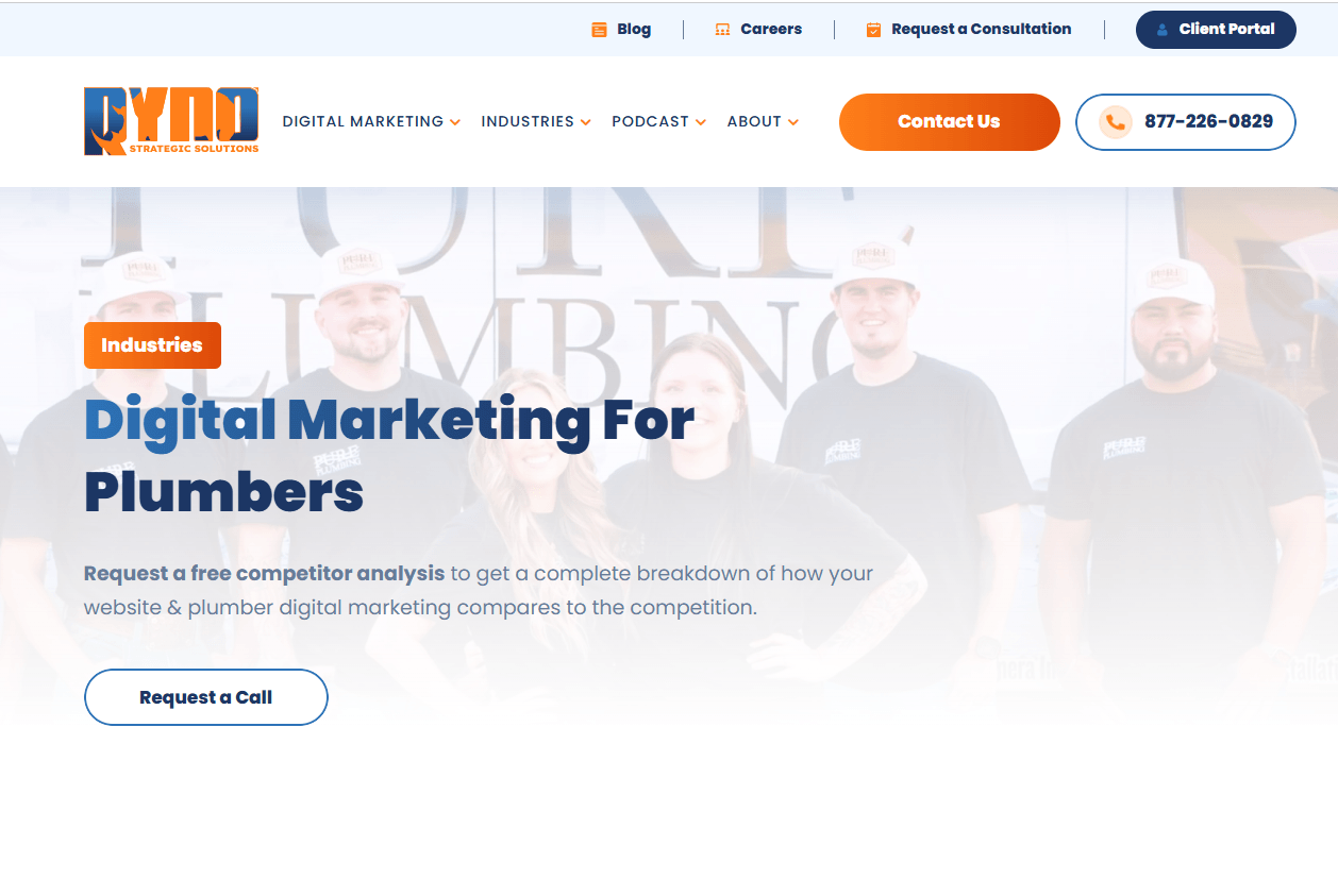 screenshot of RYNO Strategic plumbing service page