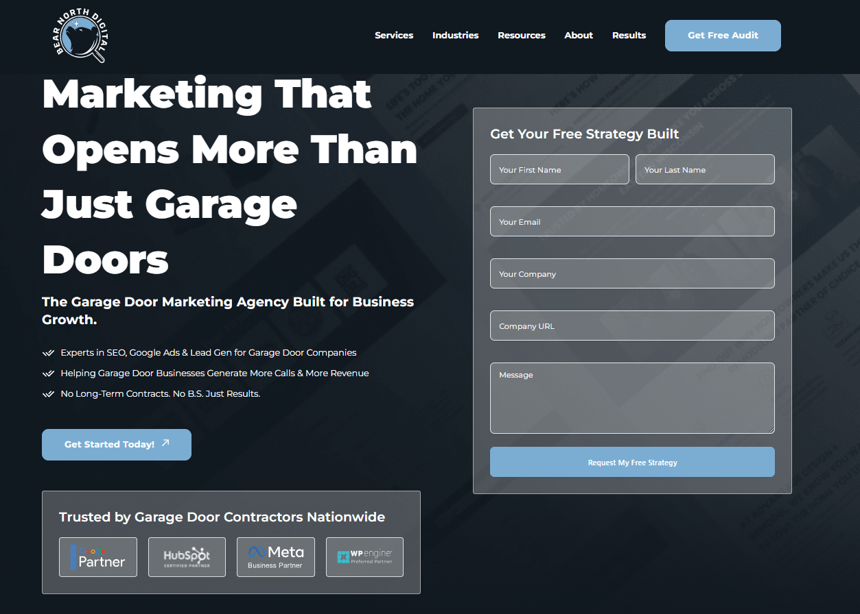 screenshot of bear north garage door services page