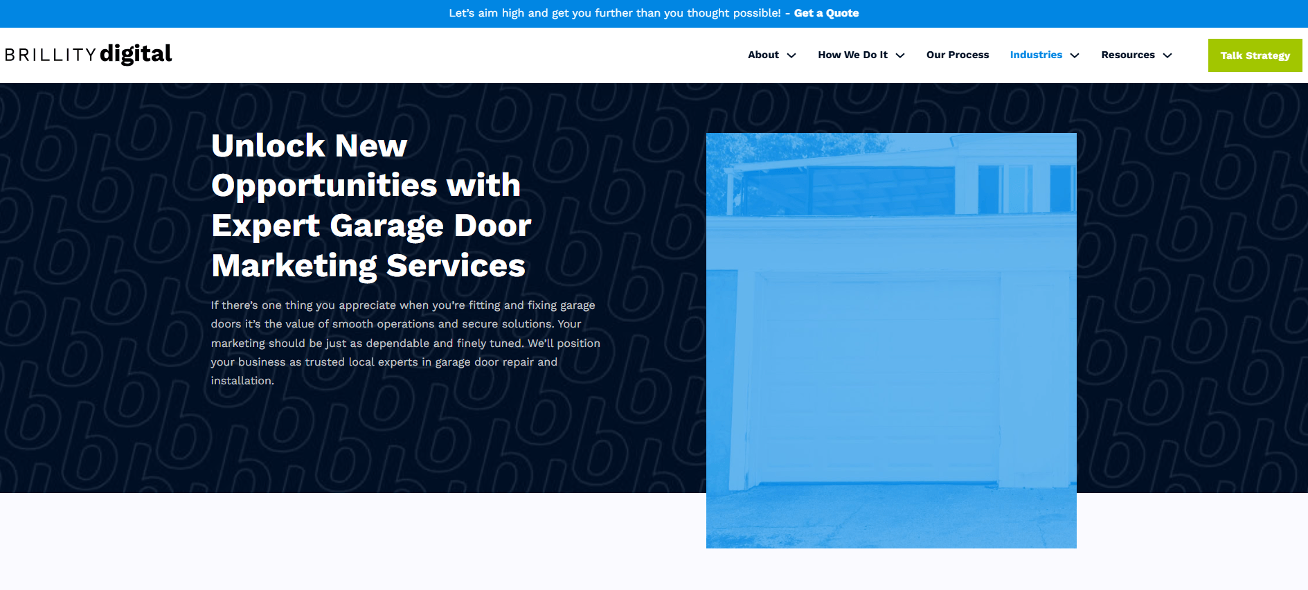 screenshot of brittly digital's garage door services page