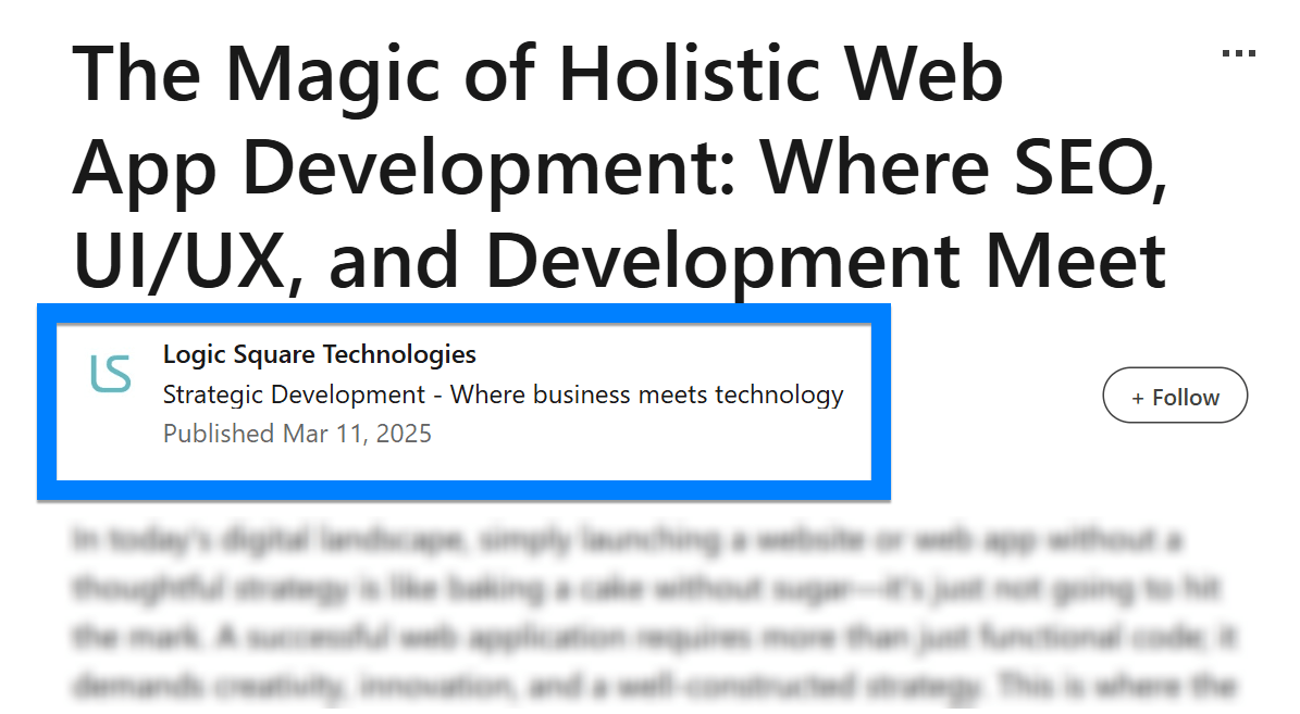 Logic Square Technologies posting an article on LinkedIn that establishes their expertise and industry knowledge.