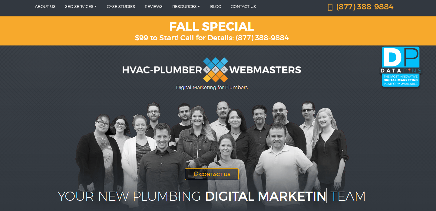 screenshot of plumbing webmaters services page