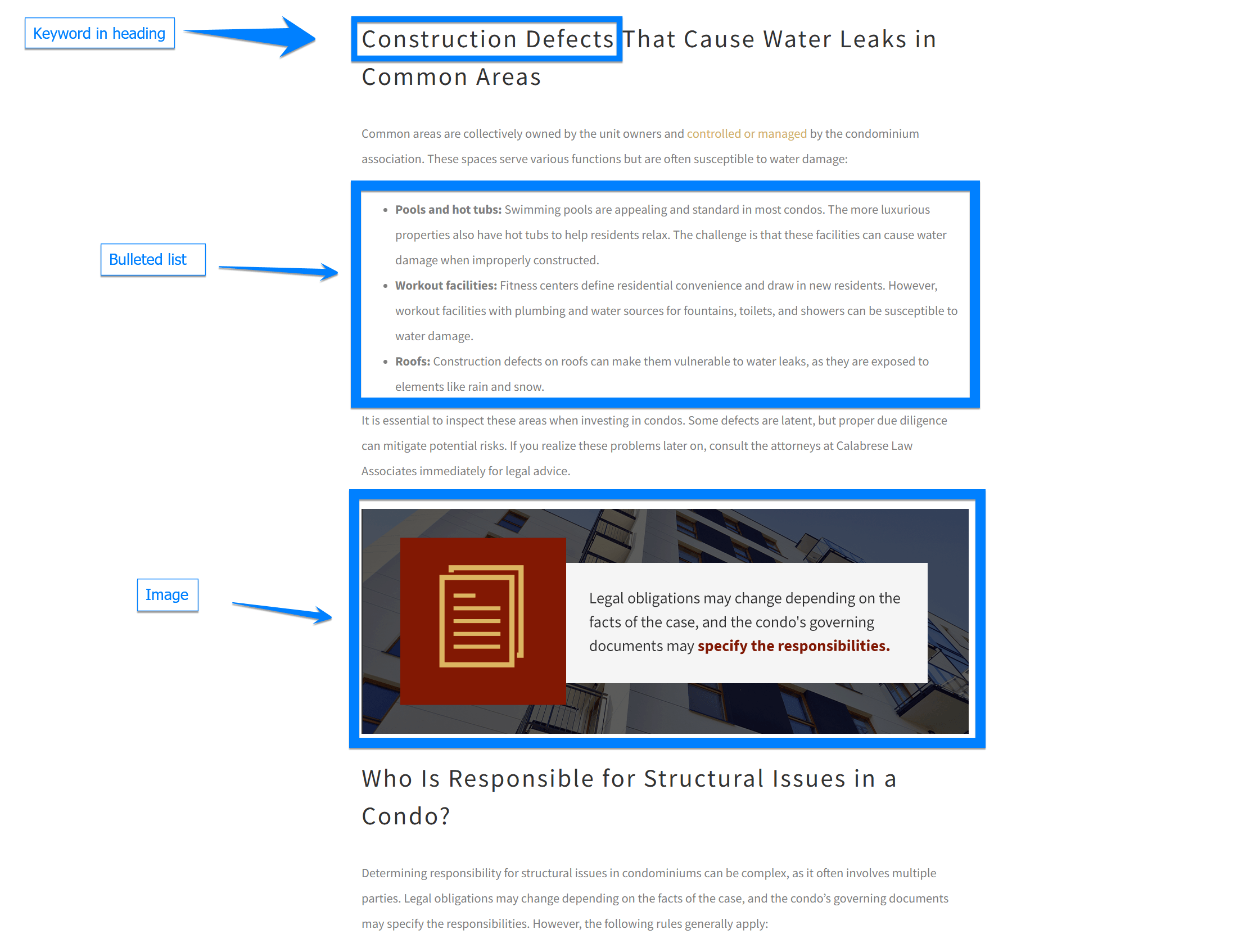 SEO-friendly article by Calabrese Law Associates about condominium disputes and construction defects.