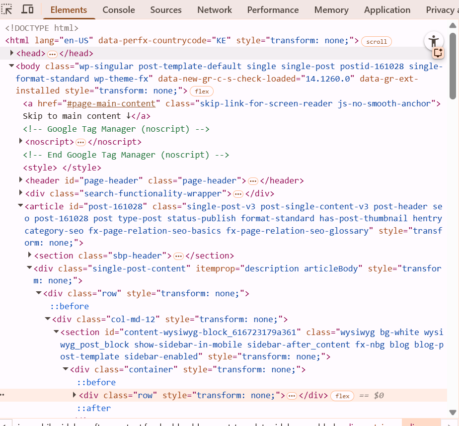 A screenshot of clean and crawlable HTML code