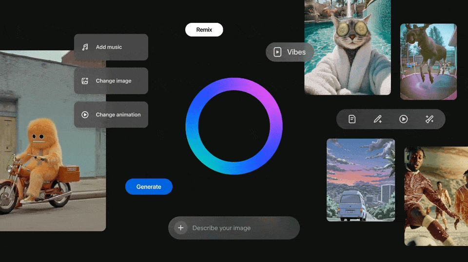 A GIF showing how Meta Vibes uses Meta’s latest visual generation technology to make content creation faster and more collaborative. 