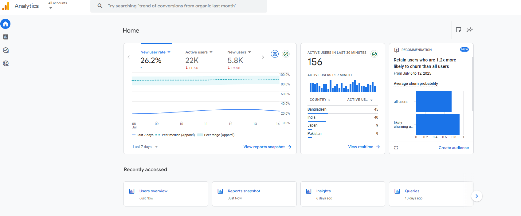 screenshot of new user benchmarking events reports