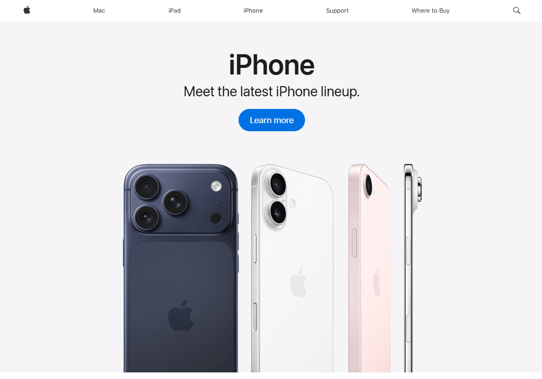 Apple product page showcasing effective use of white space and minimal design