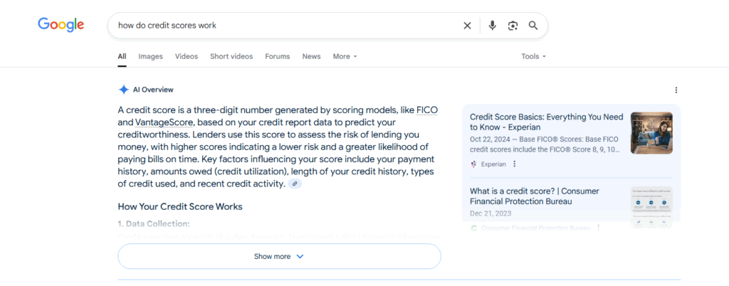AI Overview example in the finance sector