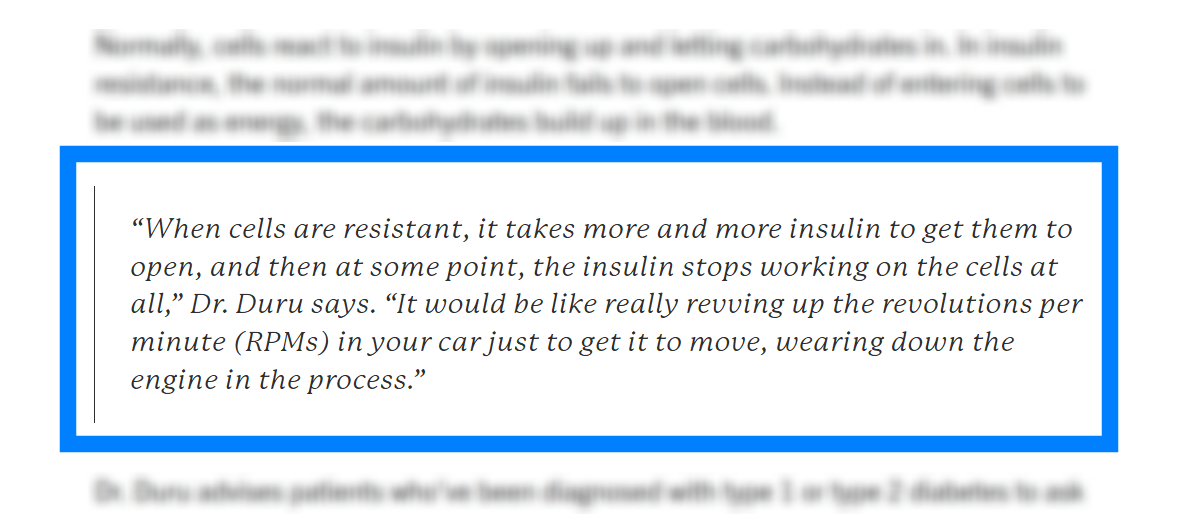 Dr. Duru provides an authoritative quote about diabetes on a YMYL topic.