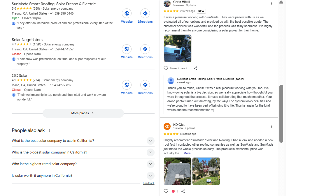 A screenshot of a company's well-managed online reviews