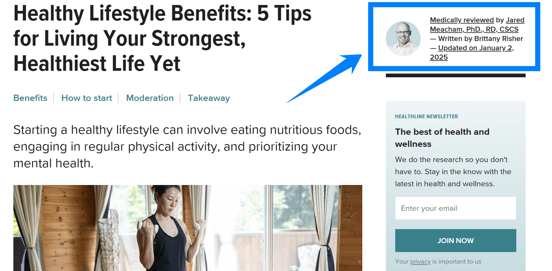 A medically reviewed YMYL article about the benefits of a healthy lifestyle.