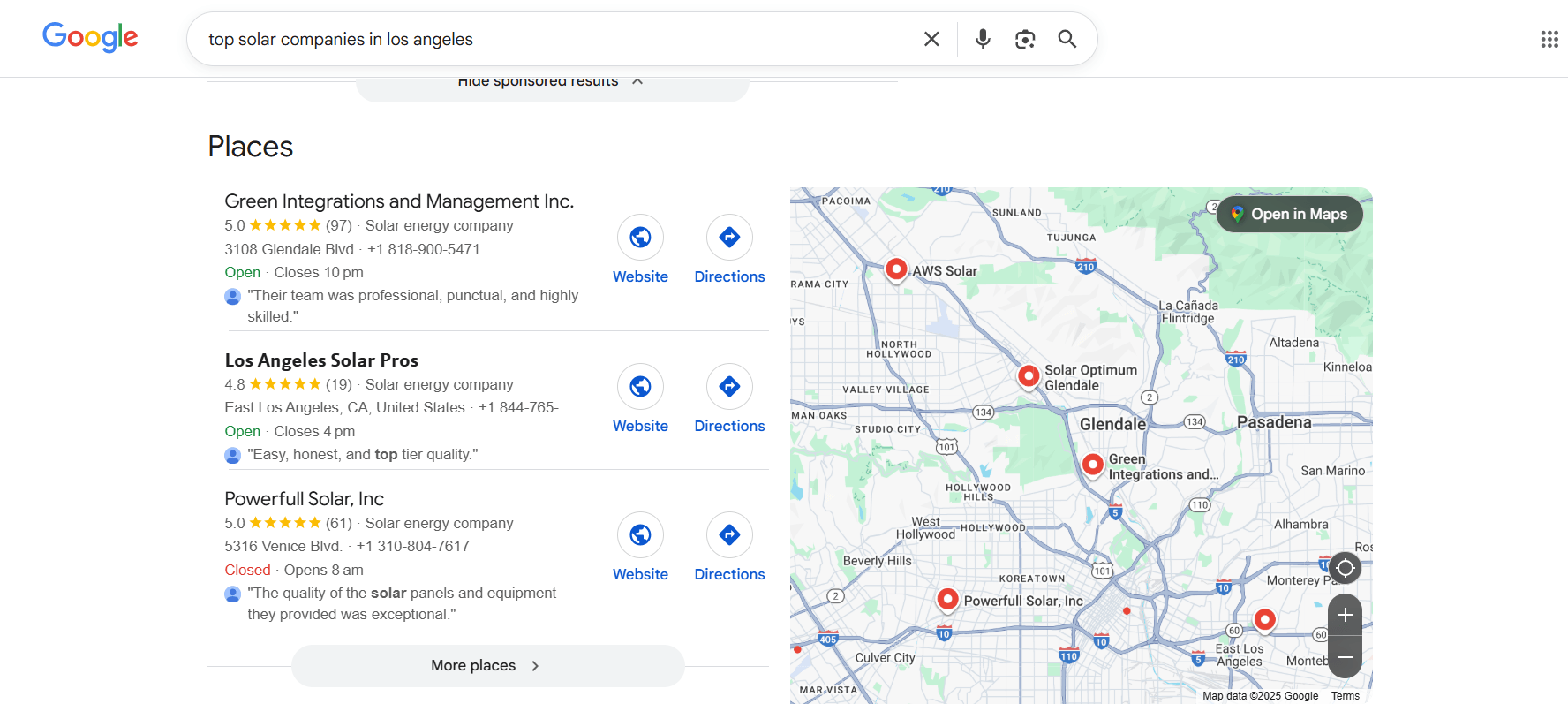 A screenshot of a winning local SEO map pack
