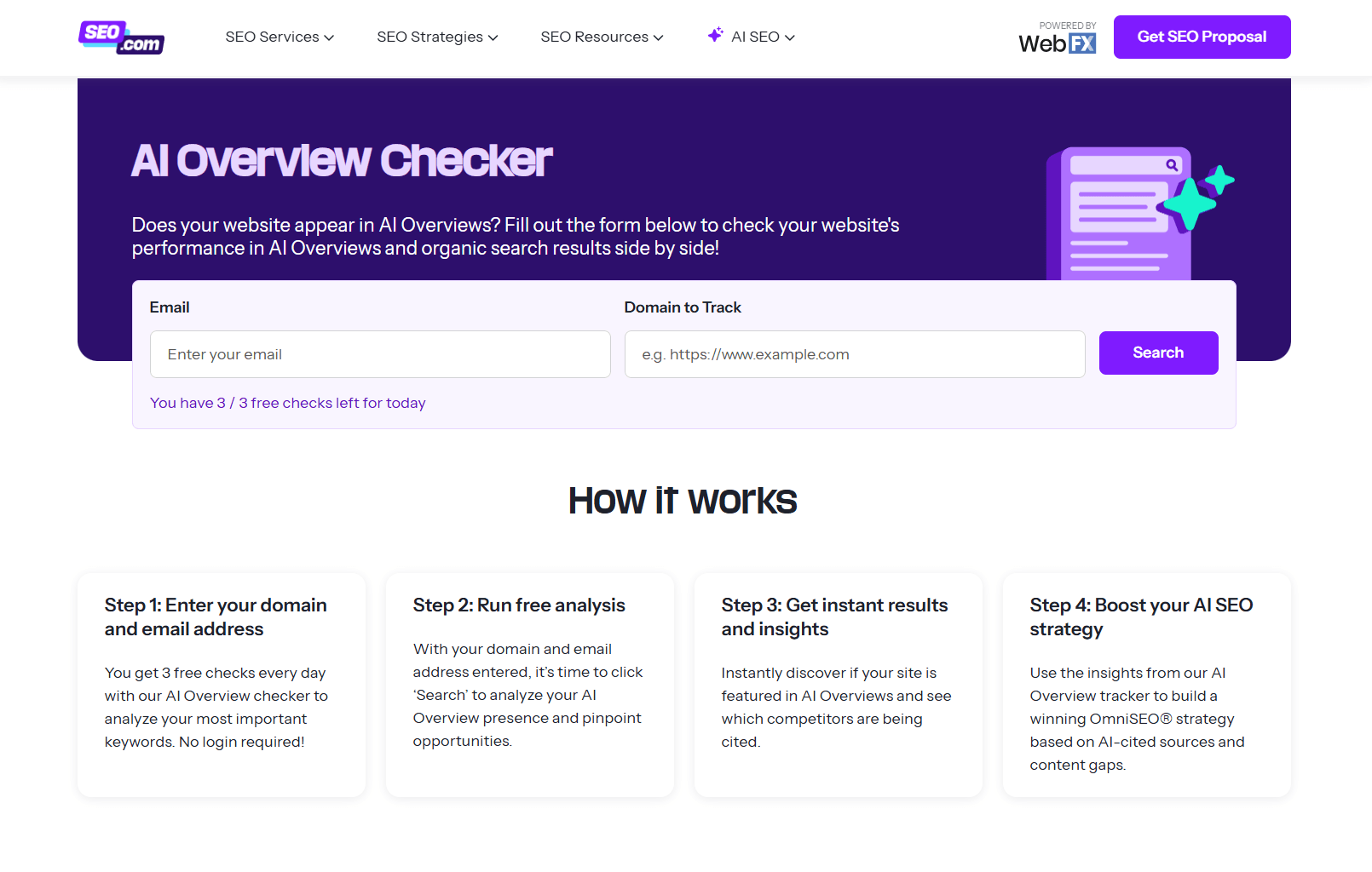 A screenshot of SEO.com's free AI Overview Checker.
