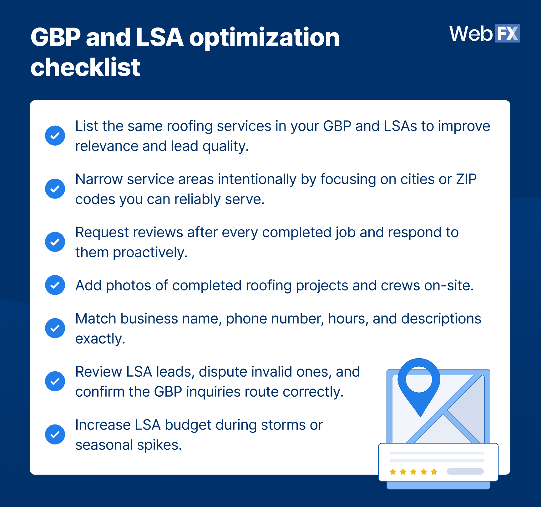 A breakdown of the LSA and GBP optimization checklist.