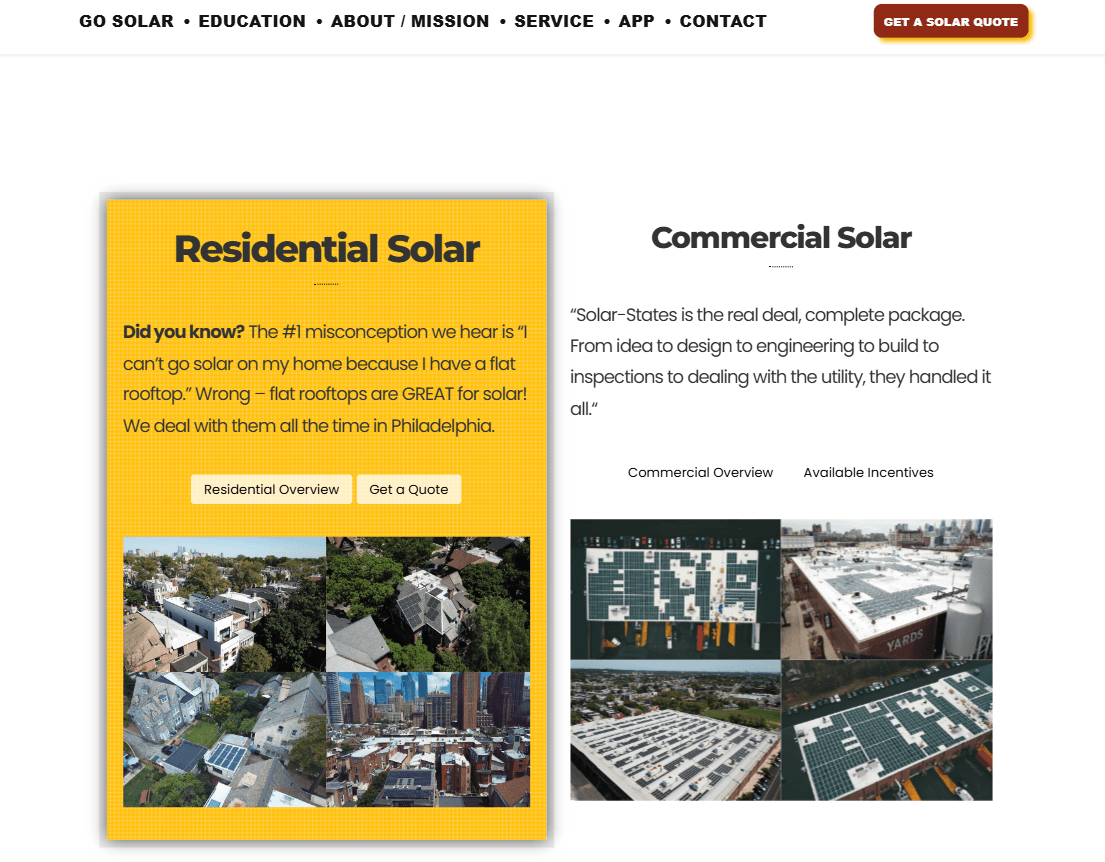Clear differentiation between residential and commercial solar services to align messaging, targeting, and lead qualification.