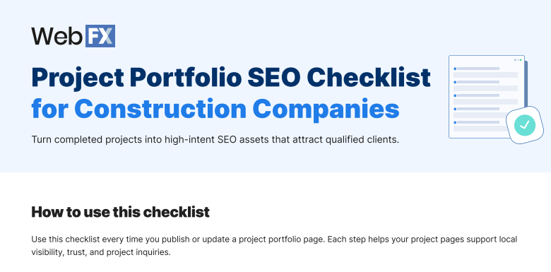 Screenshot of construction companies turn completed projects into SEO assets to attract qualified clients.