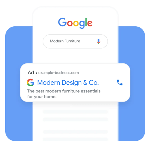 A Google search ad appears at the top of the search results page, marked "Ad" and sending the user off-platform when clicked. Source: Google.