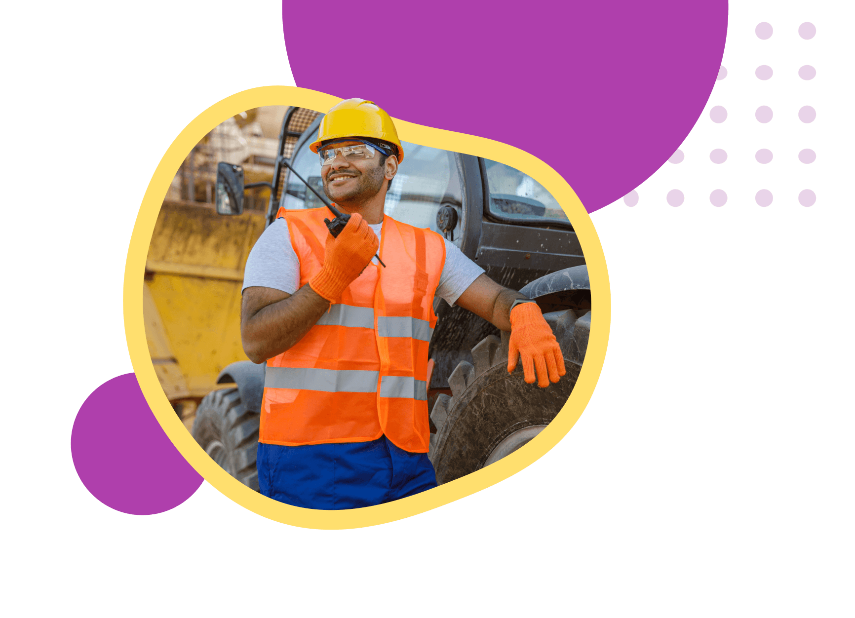 Heavy equipment worker with walkie talkie