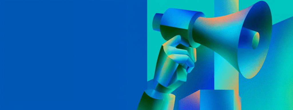 Abstract illustration of a hand holding a megaphone representing digital marketing and brand promotion
