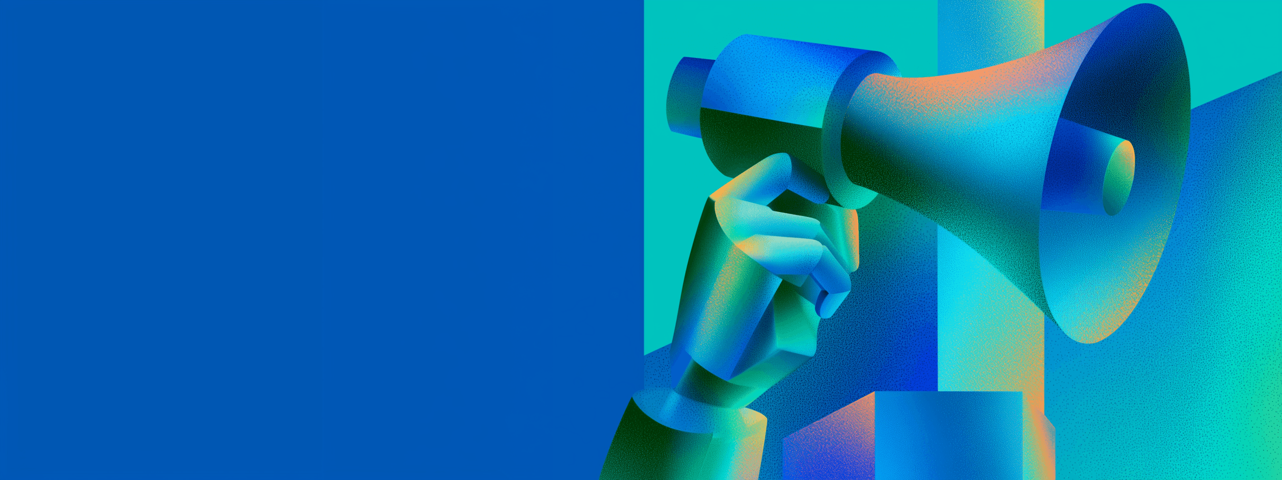 Abstract illustration of a hand holding a megaphone representing digital marketing and brand promotion
