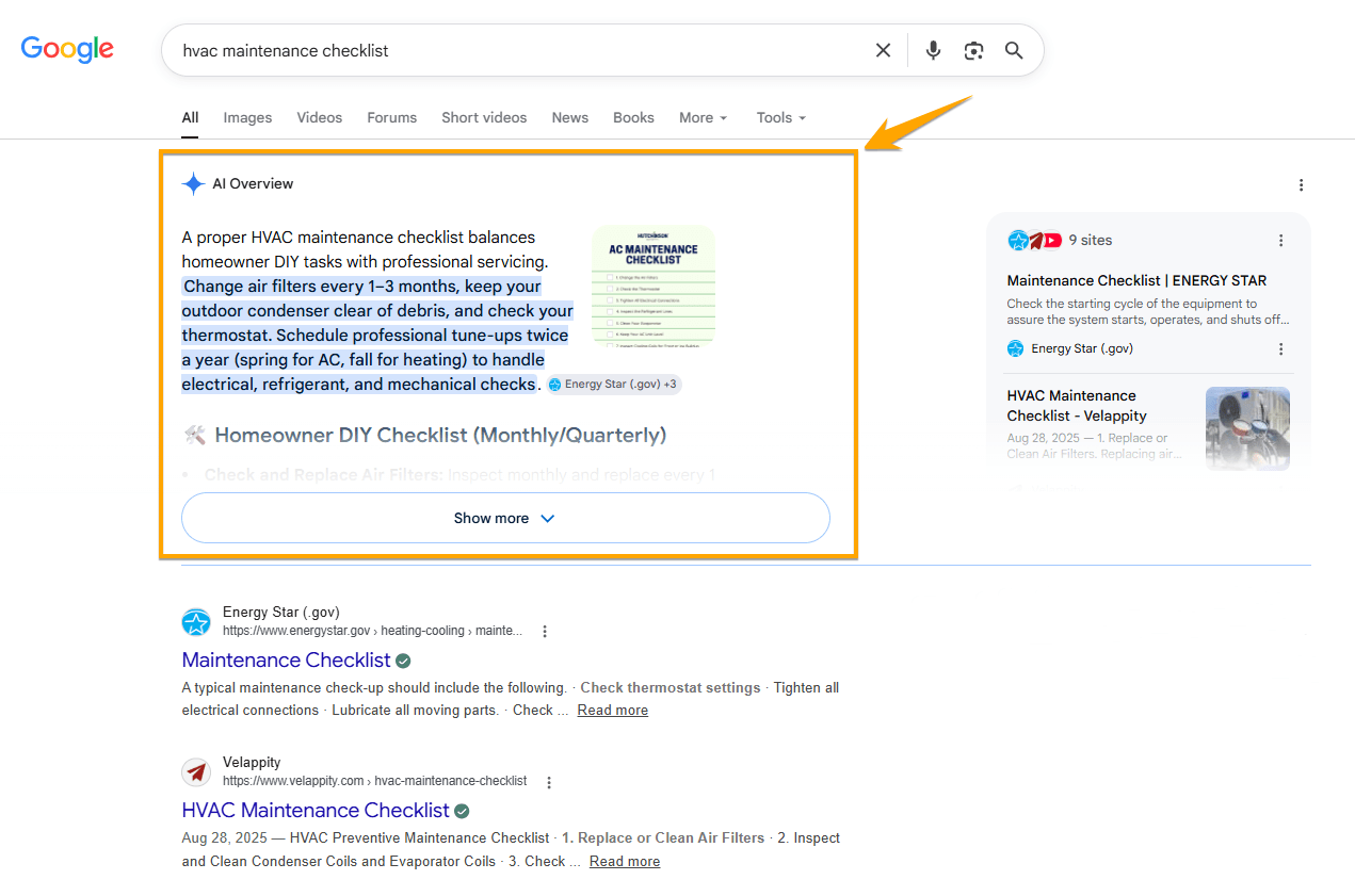 Example of a Google AI Overview result